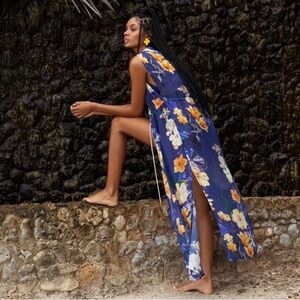 Ochie Nisbet blue floral print beach duster coverup 20449